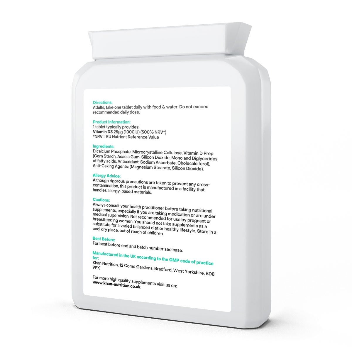 Vegan Vitamin D3 1000IU | Bone, Muscle & Immune Support | 180 Tablets
